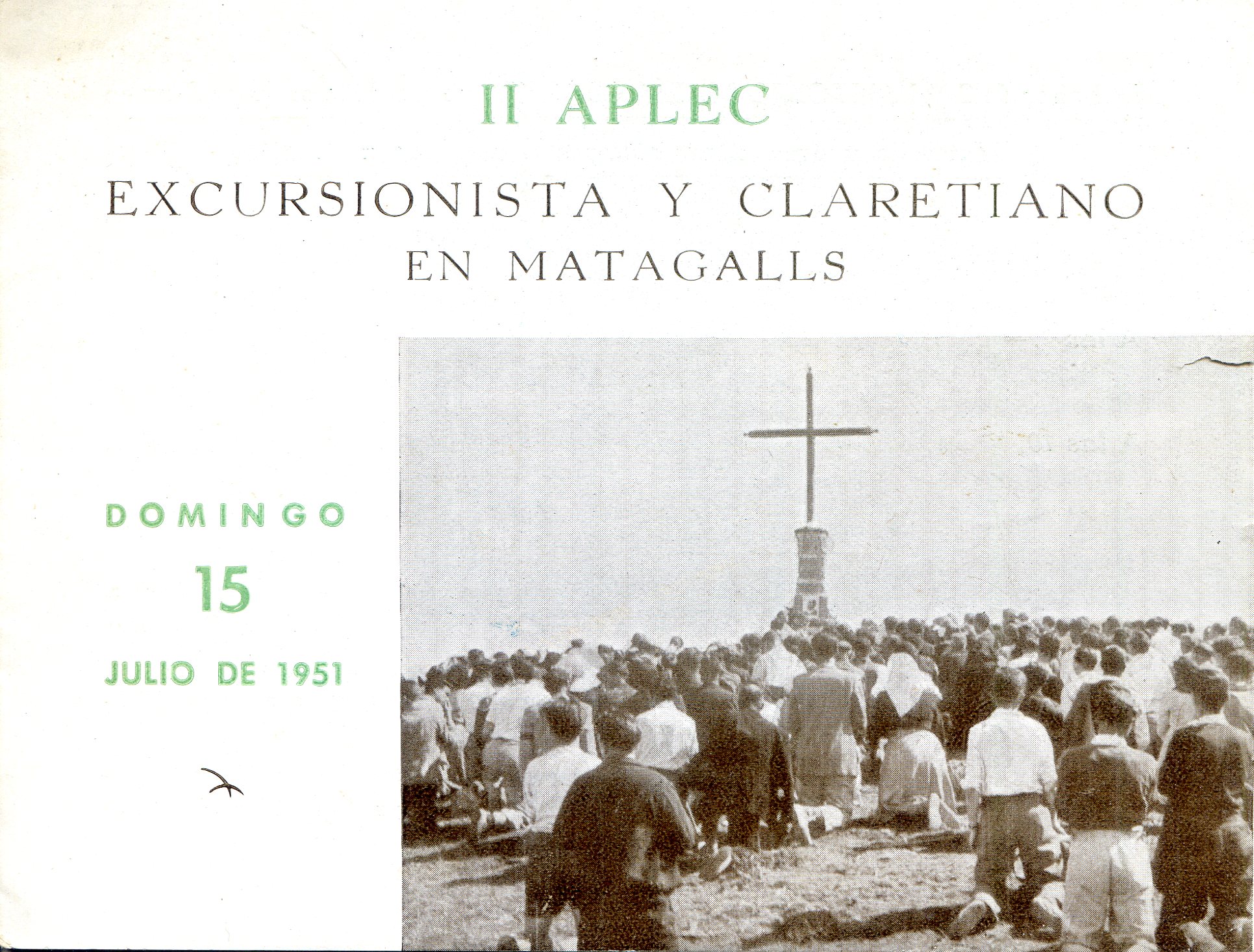 II Aplec Excursionista y claretiano en Matagalls : Domingo 15 Julio de 1951 - Portada